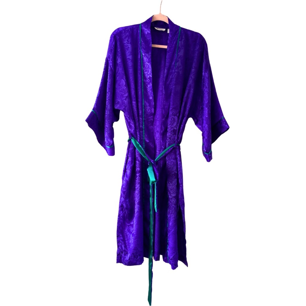 VINTAGE 80s VICTORIAS SECRET GOLD LABEL ROBE PURPLE SATIN ONE SIZE WOMENS